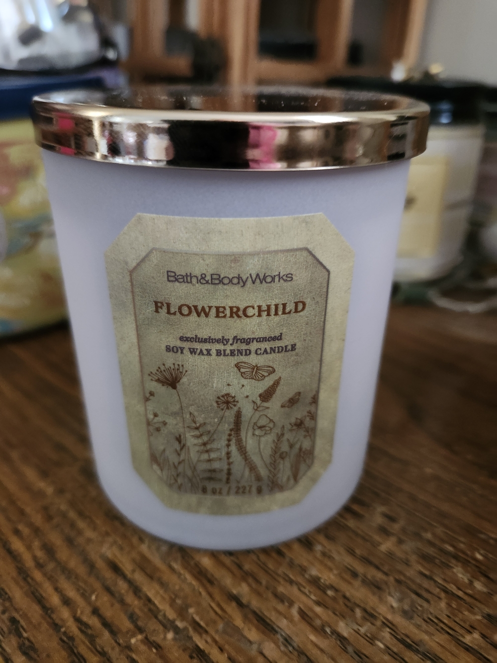 Bath & Body Works Flowerchild Candle - Light Purple with Gold Lid